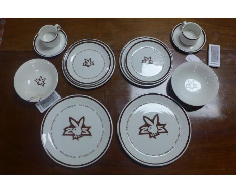 A Royal Doulton 'Playboy Club' breakfast/coffee set, to include 2 dinner plates, 2 tea plates, 2 side plates, 2 bowls, 2 coff