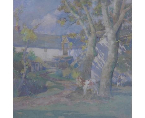 Alexander P Thomson (1887-1962), 'The farmstead', watercolour, signed, framed and glazed, 48 x 43 cmThomson was a Glasgow bor