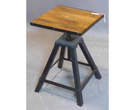 An adjustable style lamp table with square hardwood top, on four splayed legs, H.56 W.37 D.37cm 