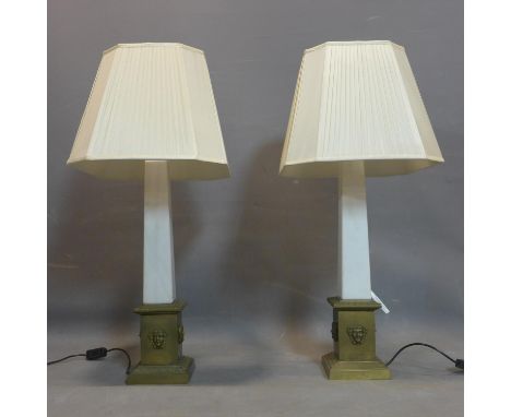 A pair of French obelisk table lamps with bronze bases, 1980's, H 89cm