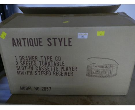 Boxed antique style gramophone, CD, record player