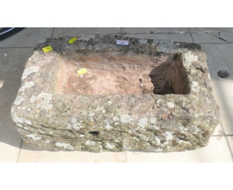 Small carved sandstone trough, height 18 cm, length 49 cm, depth 31 cm
