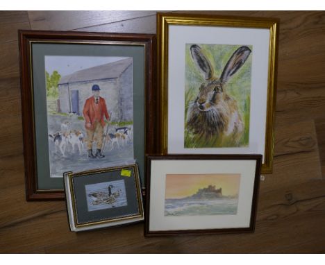 Pictures, Huntsman and Hounds by K Nelson and pastel hare picture