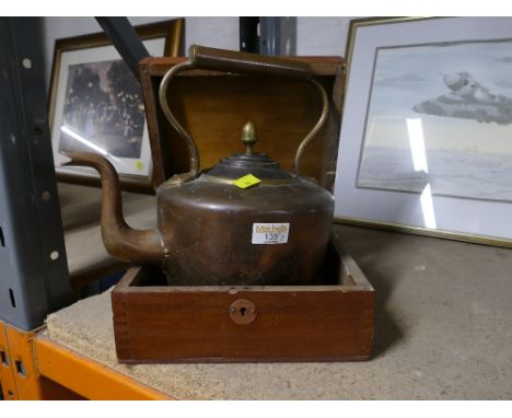 Copper kettle and wooden box