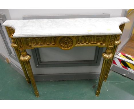 Gilt and marble topped hall table, height 75 cm, width 100 cm, depth 27 cm