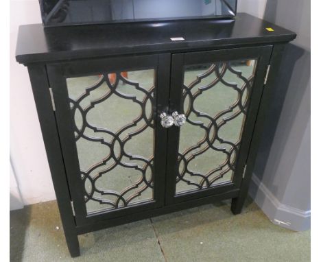 Black and mirrored cabinet with internal shelf, height 82 cm, width 81 cm, depth 30 cm