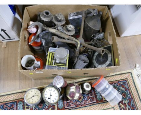 Box of tools, screws, clock parts, radio parts etc