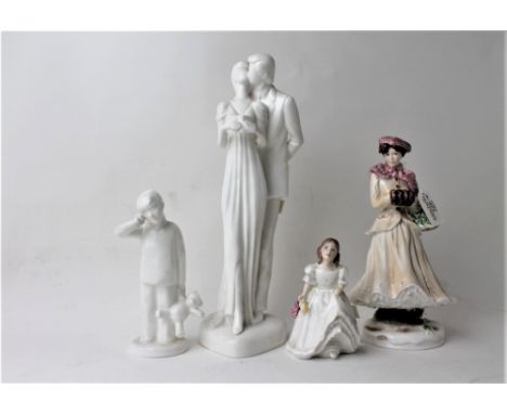 Royal Worcester "Winter", Royal Doulton "Lynsey" and "Happy Anniversary" and Coalport "Sleepy Head"