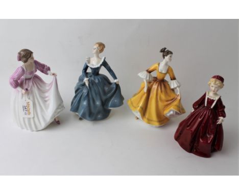 Three Royal Doulton figurines and Worcester figurine 