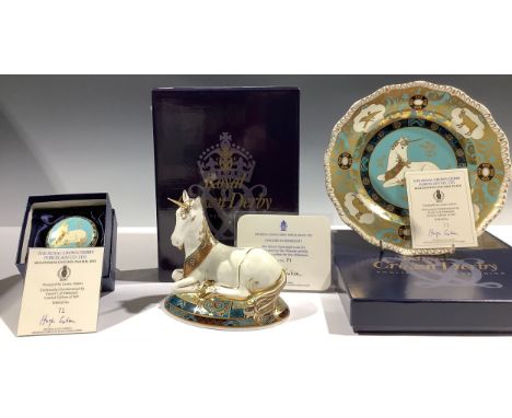 A Royal Crown Derby paperweight, Unicorn, specially designed to celebrate the New Millennium by Louise Adams, limited edition