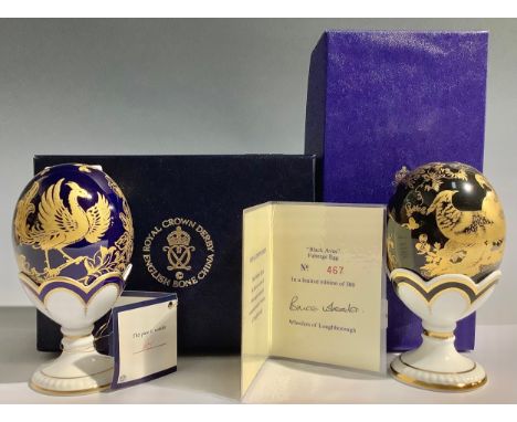 A Royal Crown Derby Black Aves "Faberge" Egg and stand, exclusively commissioned by Wheelers of Loughborough, limited edition