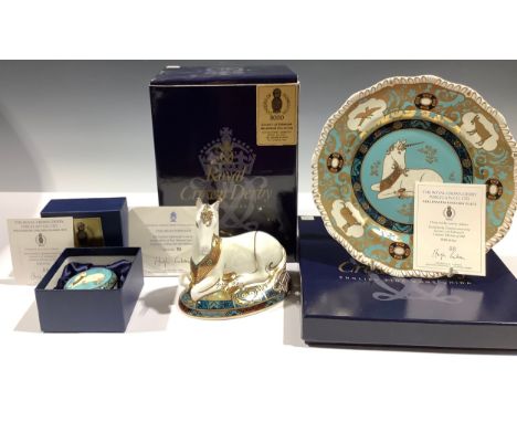 A Royal Crown Derby paperweight, Unicorn, specially designed to celebrate the New Millennium by Louise Adams, limited edition