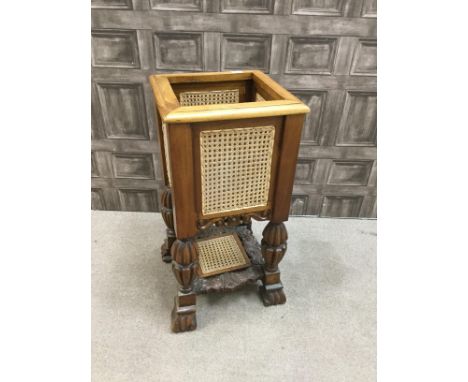 ANGLO INDIAN HARDWOOD PLANTER, with cane panelled sides, 80cm high