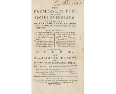 Agriculture.- [Young (Arthur)] The Farmer's Letters to the People of England: Containing the Sentiments of a Practical Husban