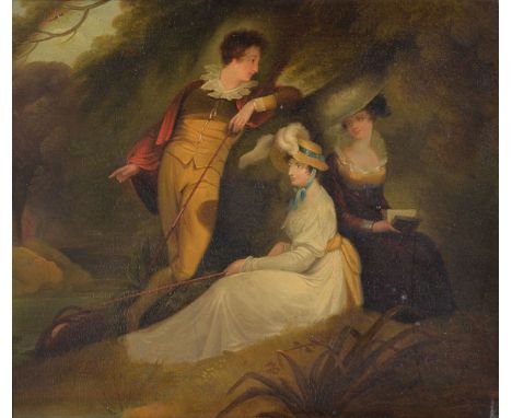 English School (c.1800)   Fishing party Oil on lacquered panel with rounded edges   37 x 41.5cm (14½ x 16¼ in.)