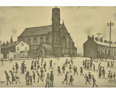 λL.S. Lowry (British 1887-1976) St. Mary's, Beswick Offset lithograph Signed in pencil and numbered 212/500 27 x 37cm (10½ x 