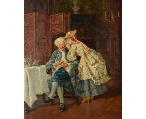 James Moulton Burfield (British 19th century)   The secret; The letter, a pair   Oil on panel Each signed lower right, the fo
