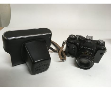 A cased Zenit camera