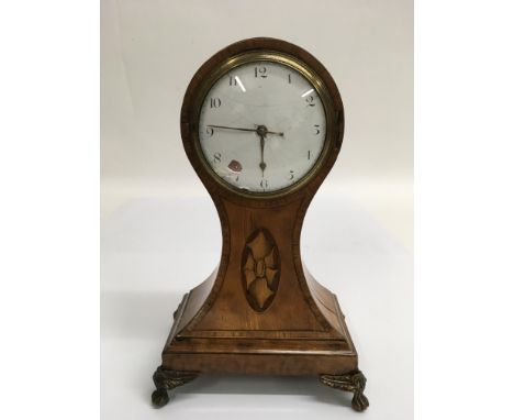 A Georgian inlaid walnut ballon clock with enamel dial.Approx 23cm