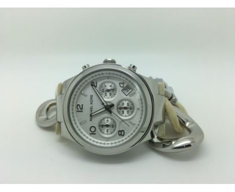 A boxed ladies Michael Kors chronograph watch with unusual strap