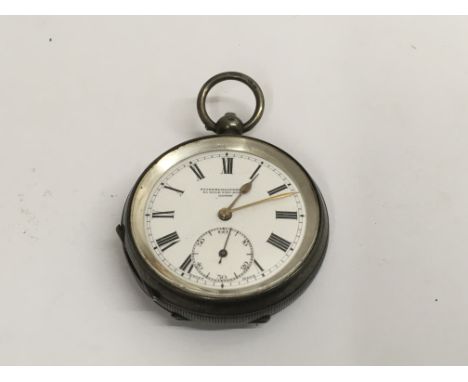 A silver case pocket watch the enamel dial with Roman numerals