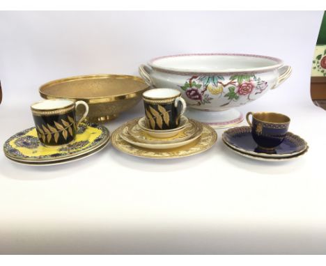 A gold floral Royal Worcester bowl with pedestal stand, stamped to the bottom C.W. 161, a large Royal Worcester pedestal bowl