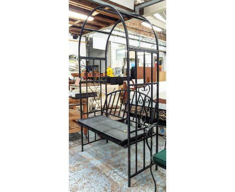 ARCHITECTURAL GARDEN PERGOLA BENCH, 115cm x 210cm, painted metal. 