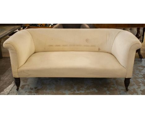 CHESTERFIELD SOFA, 69cm H x 174cm W x 84cm D, Victorian in calico with ceramic castors. 