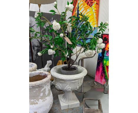 FAUX ROSE BUSH DISPLAY IN URN PLANTER, 170cm H. 