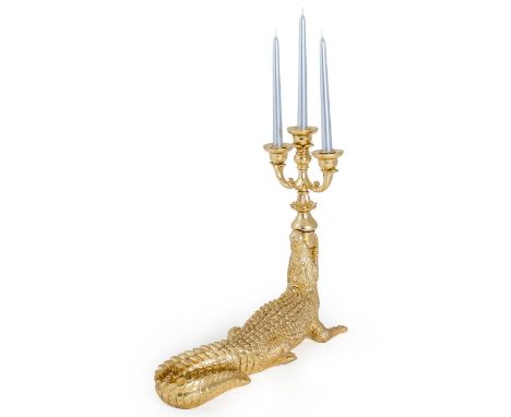 CROCODILE CANDELABRA, a pair, gilt finish, 44cm x 51cm x 15cm. 