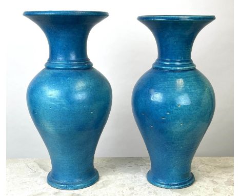 VASES, a pair, turquoise glazed ceramic, 58cm H. (2) 