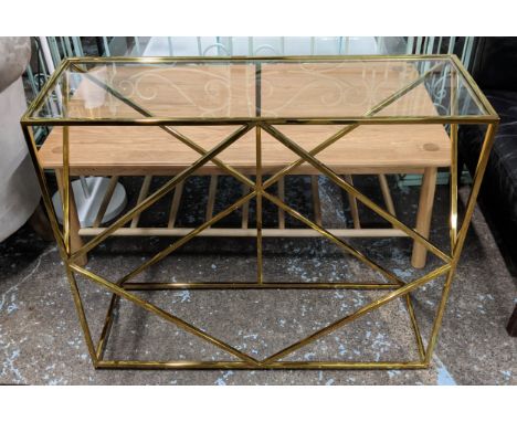 CONSOLE TABLE, 90cm x 30cm x 77cm, 1970's French style, gilt metal and glass. 