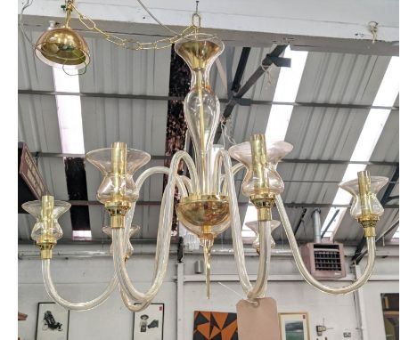 BELLA FIGURA LEONARDO CHANDELIER, Venetian Murano gold glass, six branch, 65cm drop minus chain. 