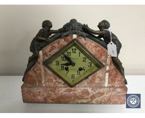 A continental Art Deco marble mantel clock