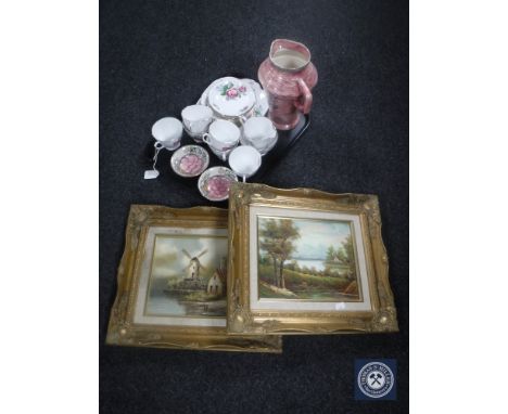 A tray of pair of Maling Peony Rose shallow dishes, Arthur Wood lustre vase, twenty pieces of Windsor bone china tea service 