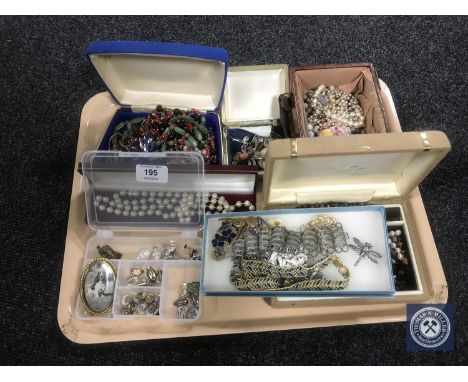 A tray of costume and silver jewellery