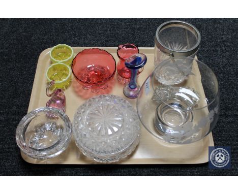 A Caithness etched glass vase, together with eleven other pieces of clear and coloured glass. (12)  