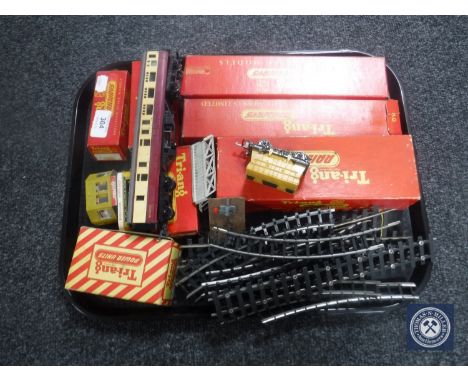 A tray containing Triang railways rolling stock, track and accessories 