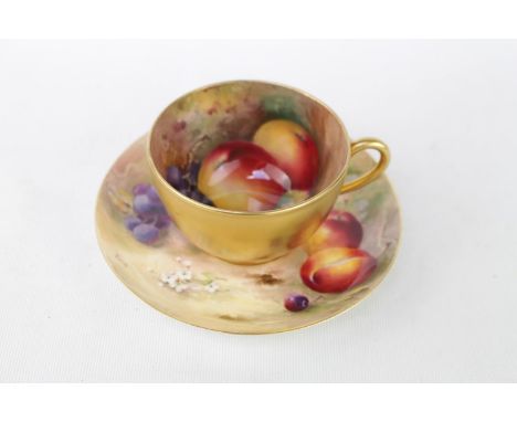 Royal Worcester Fruit decorated Cup and Saucer with signatures for A G Moseley dated 1926 and Saucer signed Ricketts 