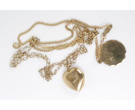 Ladies 9ct Gold Heart pendant on chain and a 9ct Gold Chain with Yellow metal pendant 10g total weight