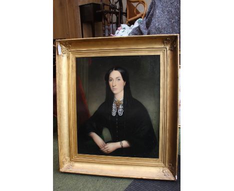 Fine 19thC Oil on Canvas Portrait of a Young Woman in large gilt gesso frame. 75 x 62cm (recently relined) 