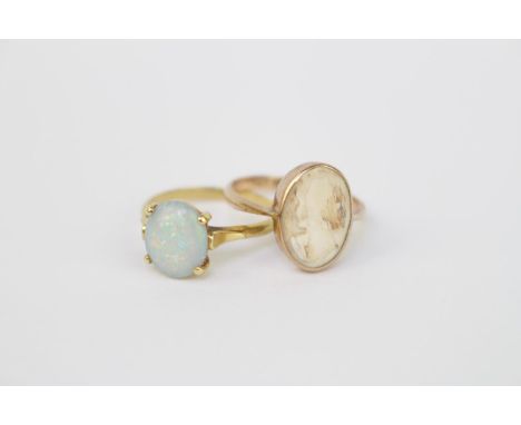 Ladies 9ct Gold Opal set ring and a 9ct Gold Cameo set ring 6g total weight