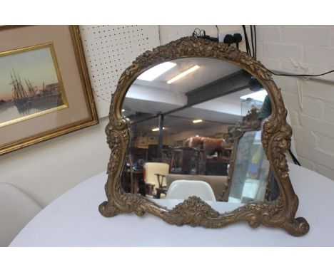 20thC Gilt Gesso foliate dressing table mirror on bracket 50cm x 59cm 