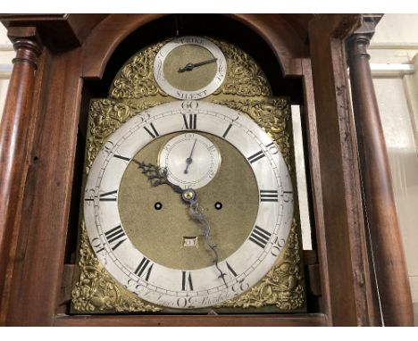 A 19th century mahogany longcase clock, the domed 11 3/4inch gilt dial with silverised chapter ring, secondary dial and date 