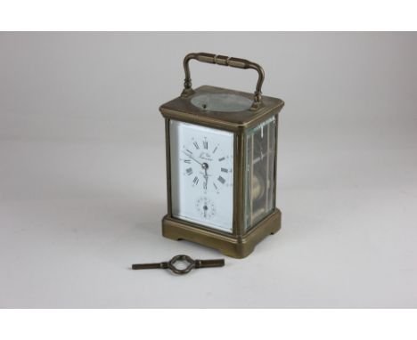 A French brass repeater carriage clock, the dial with Roman numerals, inscribed 'L'Epee Fondee en 1839, Sainte Suxanne France