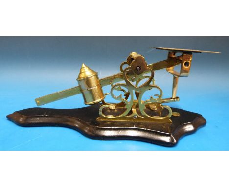 A set of possibly Fairbanks letter scales with cylindrical sliding weight and heavy postage rates to top of pan