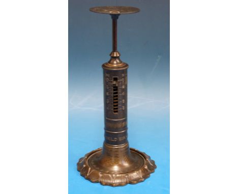 A W. Winfield candlestick type letter scale engraved with fish scale and scroll decoration, on cast base