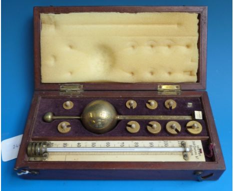 A cased Sikes Hydrometer with inset plaque 
