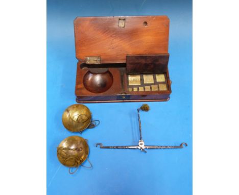 A possibly Youngs of London mahogany-cased travelling diamond scale, with tweezers to base and an inner cover lifting to reve