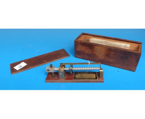An A. R. D thickness tester by The Precision Tool & Instrument Co Ltd in oak case with paperwork and test pieces 